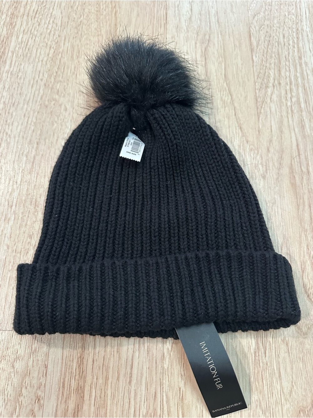 Banana Republic Black Knit Pom-Pom Cuffed Beanie